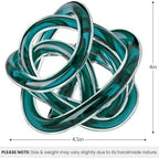 Torre & Tagus Orbit Hand Blown Glass Infinity Knot Sculpture - 4.5 Inch Glass Art Teal Knot Decor Ball for Home Decor, Small Centerpiece Table Decoration for Home Interior (Clear Teal) - Image 6
