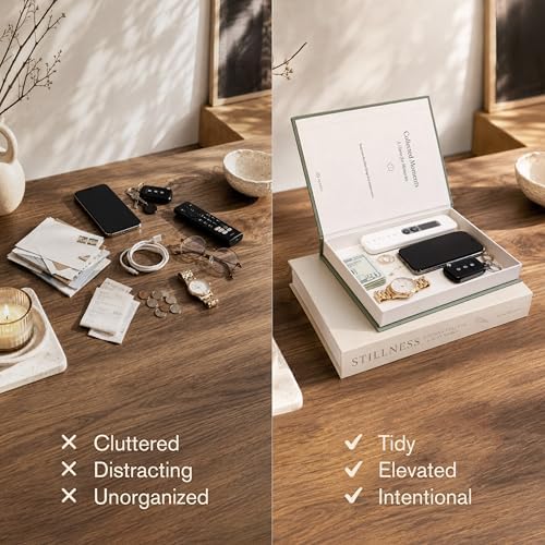 MESMOS Decorative Books for Shelves, Coffee Table Decor Faux Books for Decoration, Works as a Hidden Storage Box, Magnetic Closure, Linen Texture, Packaged in another Aesthetic Fake Book (Mindfulness) - Image 3