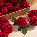 Artificial Flower Foam Rose 25pcs Real Looking Fake Rose with Stems Leaves for Home Decoration Party Garden Centerpieces DIY Wedding Bouquets（Dark Red） - Image 7