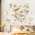 decalmile 3D White Gold Flower Peony Floral Sofa Wall Decals Stickers by decalmile