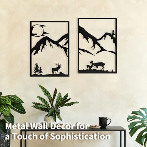 LONGKING 4 Pack Metal Wall Art, Mountain Iron Wall Sculpture, Art Wall Décor for Office, Dining Room, Living Room, Bedroom (Black, 17 x 12 in) - Image 2
