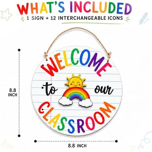 Fall Classroom Decor, Welcome to Our Classroom Sign, Classroom Door Sign with Seasonal Icons, Teacher Classroom Decor, Back to School Decorations, Teacher Door Hanger for Preschool Kindergarten Elementary - Image 2