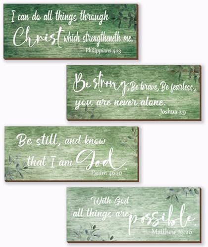 ZONWUTHY 4 Pieces Bible Verses Wall Decor Green Bathroom Decor Christian Signs Religious for Home Motivational Prayer Wall Art for Living Room Office Bedroom Bathroom(Green,10x4) by Unknown