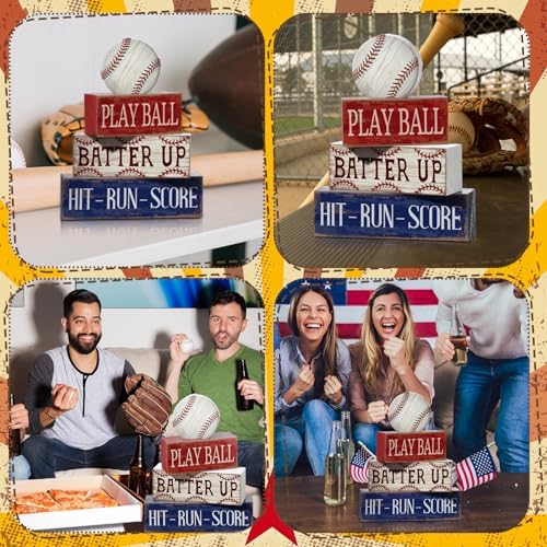 Yuntau 4 Pcs Baseball Table Decoration Wooden Sport Stacked Blocks Sign - Image 4