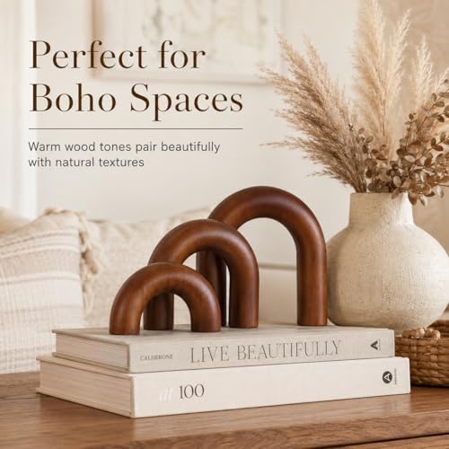 XMGZQ Brown Wood Arch for Coffee Table Decor Items,Wood Statue and Sculpture Set 3,Japanese Neutral Home Decor Aesthetic,Living Room,Entryway,Bookshelf,Floating,Console,Boho Minimalist Objects - Image 6