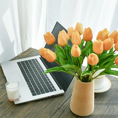 ONLY ART Artificial Gold Tulips 20 Pcs – 13.5 Inch PU Faux Flowers with Bendable Stems for Home Décor, Wedding Centerpieces, DIY Floral Arrangements, New Year and Valentine's Day - Image 5