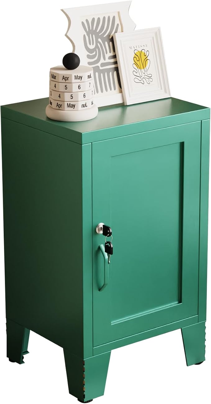 ALBAD Metal Nightstand with Lockable Cabinet, Compact Mini Locker Bedside Table by Albad