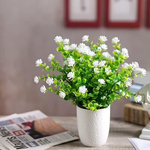 XLFAQXM Artificial Plants Flowers Grass Shrubs 8 Pack No Fade Faux Plastic Flowers Outdoor for Vases Farmhouse Garden Porch Patio Office Indoor Wedding Decoration Greenery Fake Plants (2#White) - Image 4