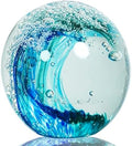 Hand Blown Ocean Wave Glass Ball ：Unique Gift for Beach Lovers，Beach Decorations for Home, Sea Glass Paperweight for Coastal Room Decor, Aquarium & Ocean Themed Decorations by HandBlownGlassArt