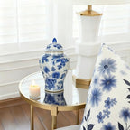 11″ Blue & White Ginger Jar with Lid Classic Peony Home Decor Aesthetic - Image 6