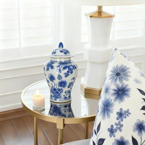 11″ Blue & White Ginger Jar with Lid Classic Peony Home Decor Aesthetic - Image 6