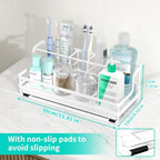 HapiRm Toothbrush Holders for Bathroom - 5 Partitions Bathroom Counter Organizer with Instant Drying Stone, Stainless Steel Countertop Storage Electric Toothbrush Toothpaste Holder - White(Large) - Image 4