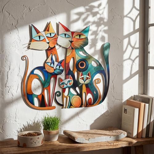 Wesiti Metal Cat Wall Art Decor Colorful Sculptures Mid Century 13.7x13 - Image 4