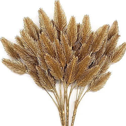 CATTREE Artificial Gold Plants Plastic Fake Grass Faux Shrubs Simulation Bushes Home Indoor Outdoor Garden Leaves Wedding Festival Decoration Hall Table Planter Filler – Golden Pine Cones 4 Pack by CATTREE
