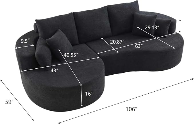 106'' Sectional Curved Sofa Sponge Couch - Image 2