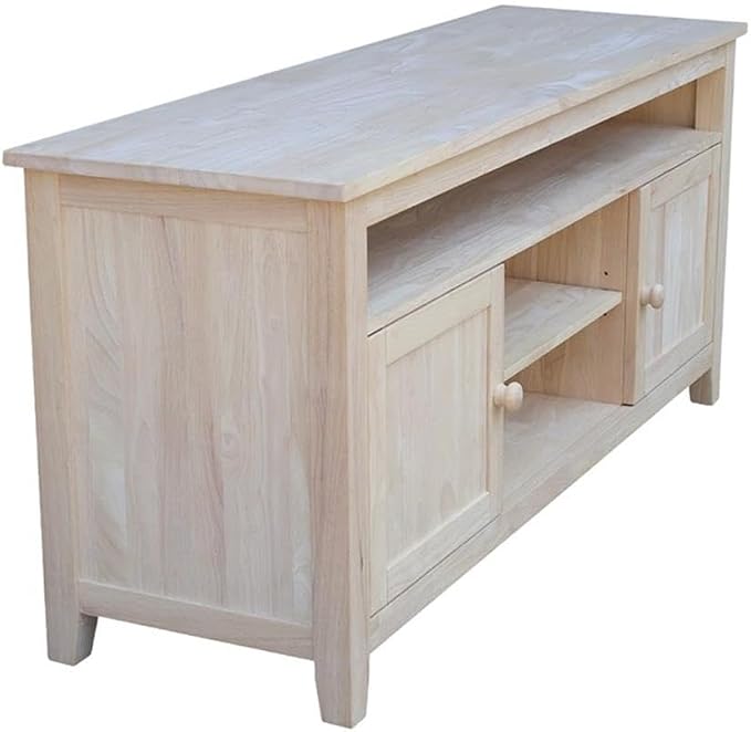 Entertainment TV Stand with 2 Doors Unfinished Solid Parawood 57"W x 18"D x 26"H - Image 3