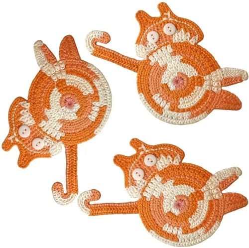 3 Pack Drink Coaster, Woven Creative Coasters for Cat Lovers, Gag Gifts Cat Coffee Coaster for Desk Accessories Home Decor Tabletop Protection, Orange by Unknown