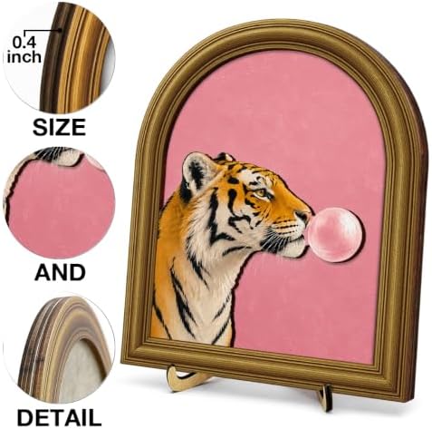 Whimsical Tiger Bubble Gum Pink Wall Art Sign Funky Table Decor - Image 3
