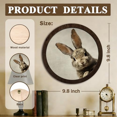 CFFJLHN Vintage Easter Bunny Wall Art Decor, Neutral Farmhouse Spring Cottage Easter Rabbit Bunny Round Hanging Wall Decor for Home Bedroom Living Room, 10x10 Inch - Image 7