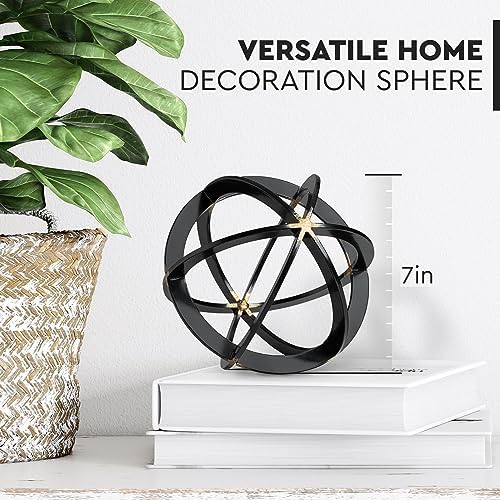Decorative Sphere for Home Decor - Black & Gold, Hand Painted - Image 3