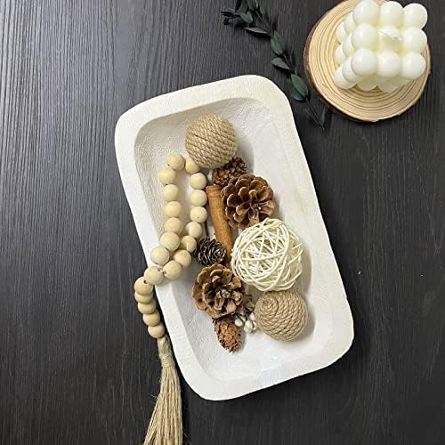Wooden Dough Bowl Decor, Vintage Wooden Bowl Hand Carved Home Decor for Dining Table Center, Living Room, Kitchen Decor. (10inch white) - Image 4
