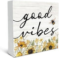 SRADMO Inspirational Bee and Sunflower Decor Wood Box Sign Desk Decor, Summer Rustic Wooden Block Box Sign Decoration For Home Office Shelf Table Decorative Accessories by SRADMO