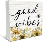 SRADMO Inspirational Bee and Sunflower Decor Wood Box Sign Desk Decor, Summer Rustic Wooden Block Box Sign Decoration For Home Office Shelf Table Decorative Accessories by SRADMO