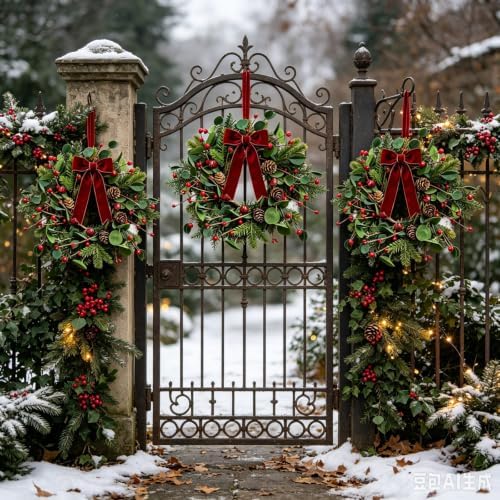 6 Pcs Small 4th of July Hanging Wreaths for Cabinets Patriotic Mini Candle Ring Wreath with Red White Blue Flowers (6, Greenery with Red Bells Pinecones) - Image 5