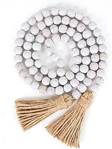 RAMIRABI 58in Wood Bead Garland, Farmhouse Rustic Country Decor, Whitewash by RAMIRABI