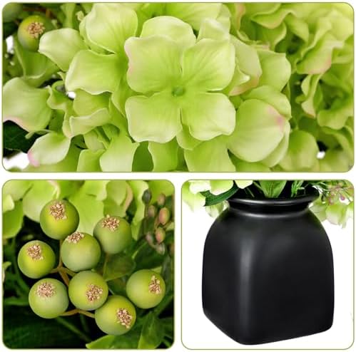 Briful Artificial Green Hydrangea Arrangement, Matte Black Vase Centerpiece - Image 4