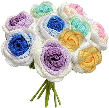 JOONOR 10 Pcs Hand-Woven Roses, Crochet Rose Flower Bouquet, Multicolor by JOONOR