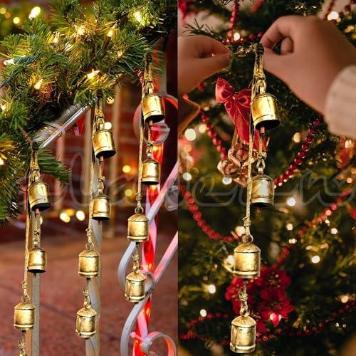 Rustic Harmony Cow Bells Decorative Set of 3 Christmas Bell Large Vintage Golden Cow Bell Brass Coated Country Bells Wall Hanging Cowbell Lucky Charm (3"-4"-5") - Image 6