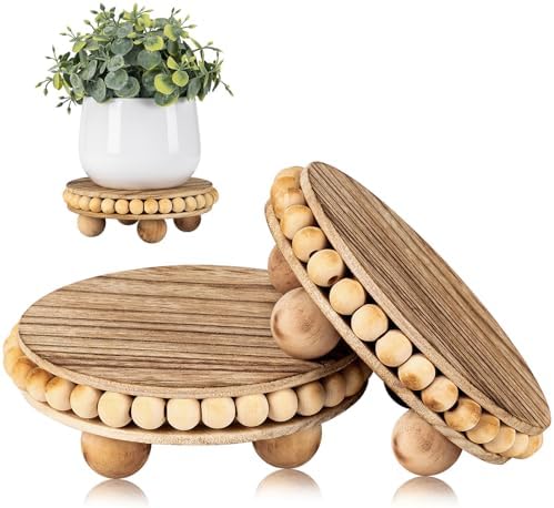 HouseJoy 2pcs Wood Risers for Display, Round Stand for Distressed Decor by HouseJoy