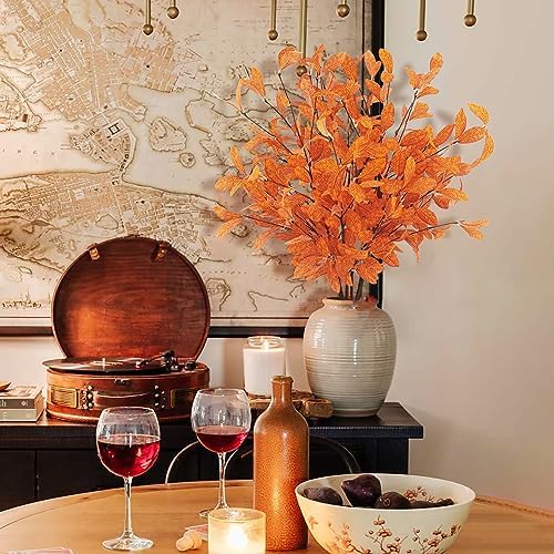 Uieke 6 Pcs Artificial Fall Eucalyptus Stems with Fall Leaves, Orange - Image 5