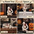 3 Piece Halloween Indoor Decor Figurines Sitting Skeleton Statue Halloween Decorations mini Reading Skull Figurine Home Decor for Living Room Table Shelf Ornament - Image 6