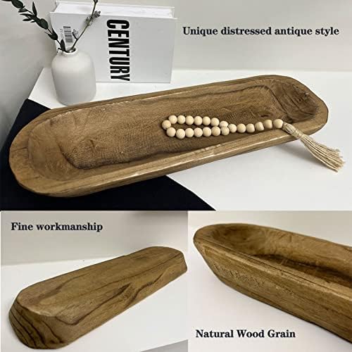 Wooden Dough Bowl Decor, Vintage Wooden Bowl Hand Carved Home Decor for Dining Table Center, Living Room, Kitchen Decor. (20inch brown) - Image 3