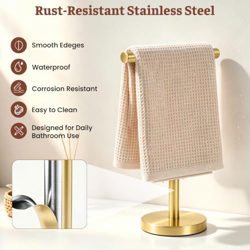 T-Shape Bath Hand Towel Holder Standing (Golden -2 Pack) - Image 4
