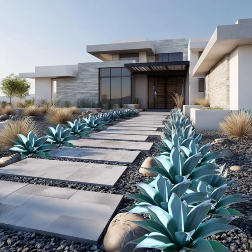 Artificial Agave Faux Agave Fake Greenery Outdoor Artificial Plant Fake Plant for Indoor Home Decoration Plastic Plant Outdoor Decoration Front Porch Decor Simulation Plants Blue，14.2In，2Pack - Image 5