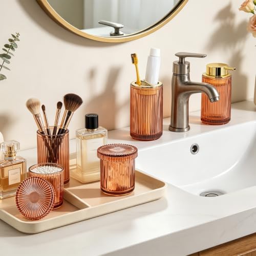 4pcs Brown Glass Bathroom Accessories Set - Image 2