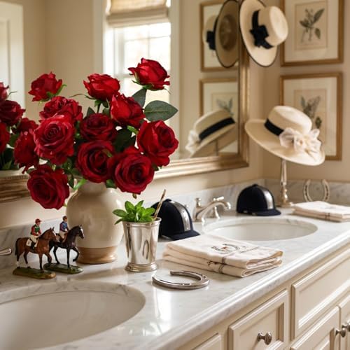 Nubry 10pcs Burgundy Roses Artificial Flowers, Realistic Faux Red Rose - Image 2