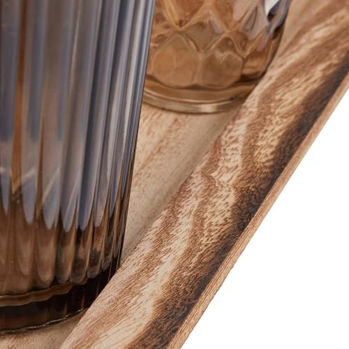 Creative Co-Op 9‑Piece Round Glass Votive Holders on Solid Paulownia Wood Tray, Brown Rustic Finish - Image 6