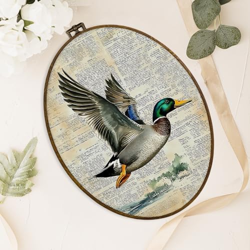dvhdajed Vintage Mallard Duck Posters Oval Wall Art Decor, Mallard Duck Hunting Framed Canvas Art, Retro Antique Country Farm Animal Oval Wall Hanging Decor for Living Room Nursery Room,8.7x11.3 - Image 4