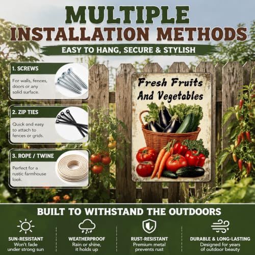 Vegetable Wall Decor Fresh Fruits And Vegetables Metal Tin Sign 12x16 Inch Funny Farmer's Market Tin Poster Retro Home Kitchen Garden Yard Restaurant Wall Decor - Image 4