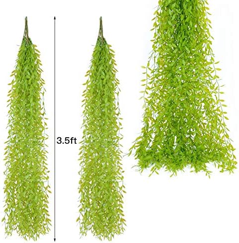 Artificial Hanging Vine, 10 Pcs Weeping Willow Plastic Plants Greenery Leaves Faux Ivy Garland Fake Plant UV Resistant for Indoor Outdoor Garden Door Wall Baskets Wedding Party Table Decoration Green - Image 4