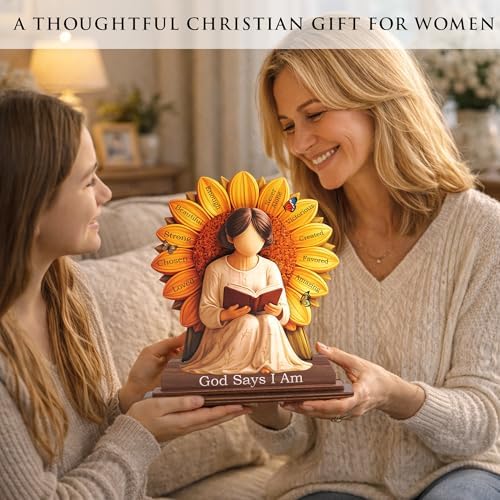 Christian Gifts for Women, God Says I Am Sunflower Bible Verse Desk Decor - Image 4