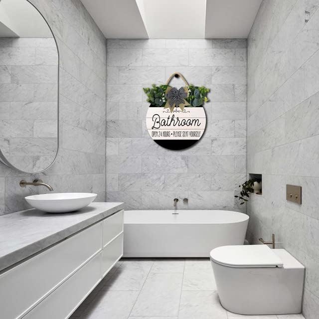 Bathroom Decor Accessories Farmhouse 24H Open Wooden Door Wall Wreath Sign - Image 5