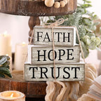 CroBlissful 4 Pcs Farmhouse Wooden Table Decor Christian Tiered Tray Decorations Rustic Religious Gift Block Sign Faith Hope Trust Table Centerpiece for Home Kitchen Living Room Shelf Mantle - Image 6