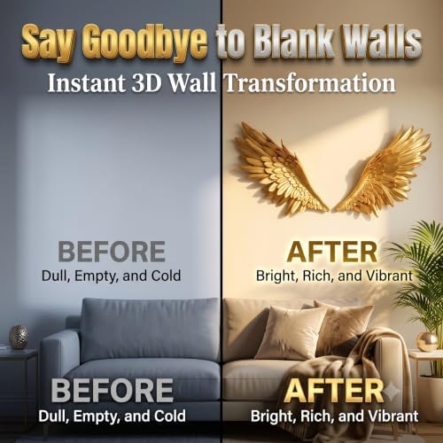 QPOIBSD 3D Gold Angel Wings Wall Decor, Feather Sculptures for Home (1Pair) - Image 6