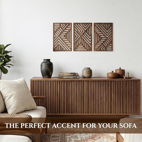 qmmp Modern Wooden Wall Sculptures - Set of 3 - Home Decor Accent - Large Wall Art for Living Room, Bedroom, Office - Easy Installation (Walnut, Medium - Direction) - Image 3