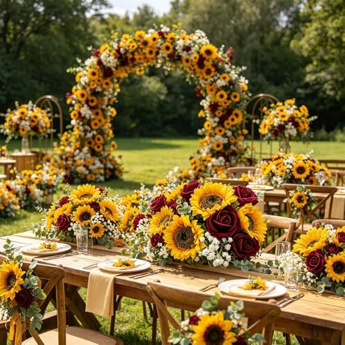 24PCS Fake Rustic Flowers Artificial Fall Sunflowers and Roses - Image 7